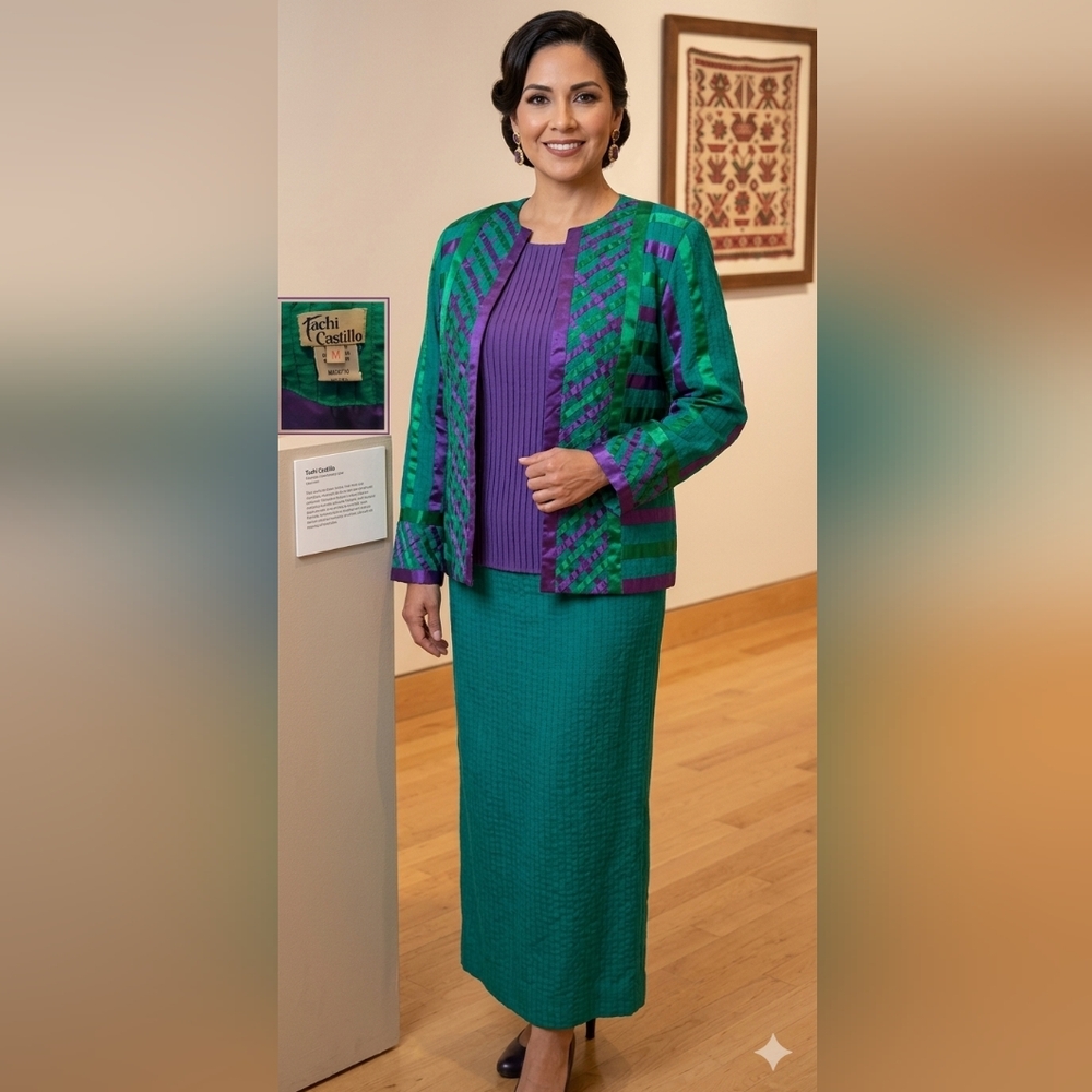 Tachi Castillo Green and Purple Women's Suit